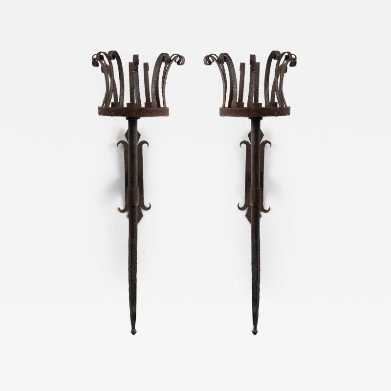 Pair of Italian Renaissance Wrought Iron Torch Wall Sconces