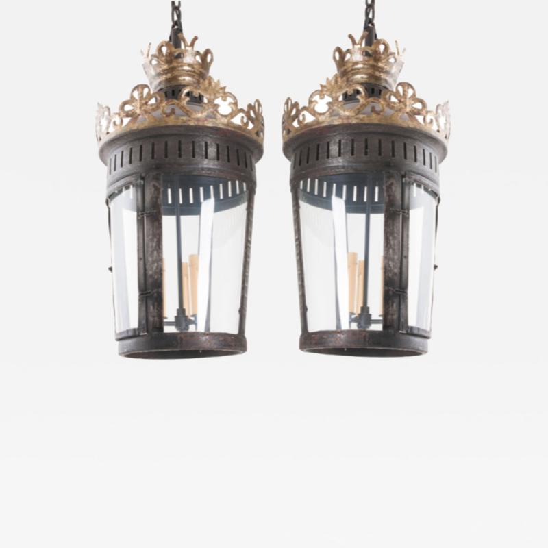 Pair of Italian Reproduction Iron and Gilt Lanterns