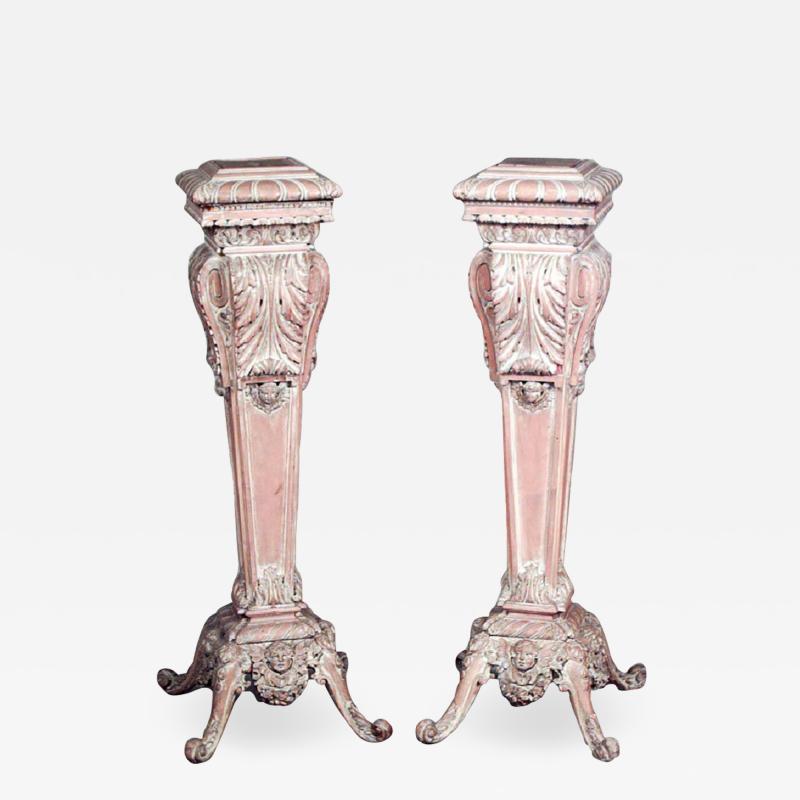 Pair of Italian Rococo Bleached Pedestals