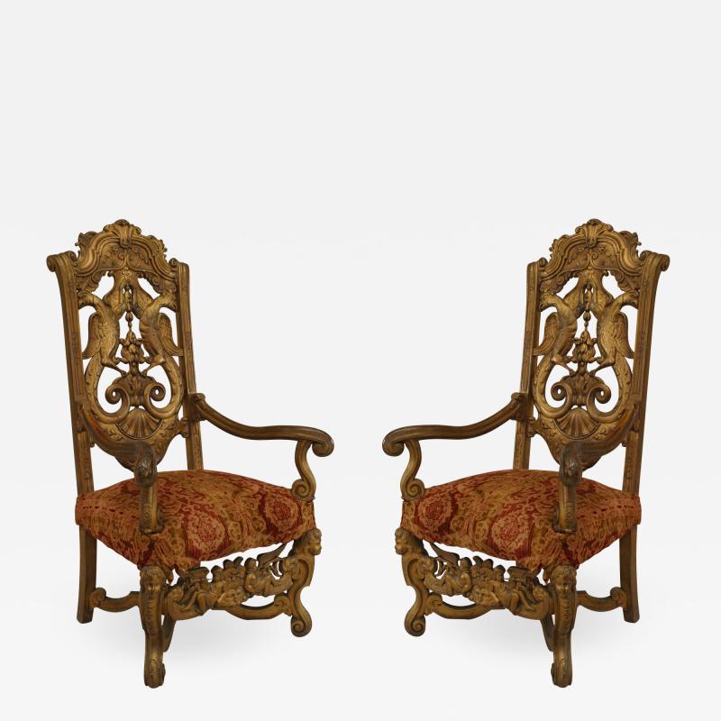 Pair of Italian Rococo Gilt Eagle Arm Chairs