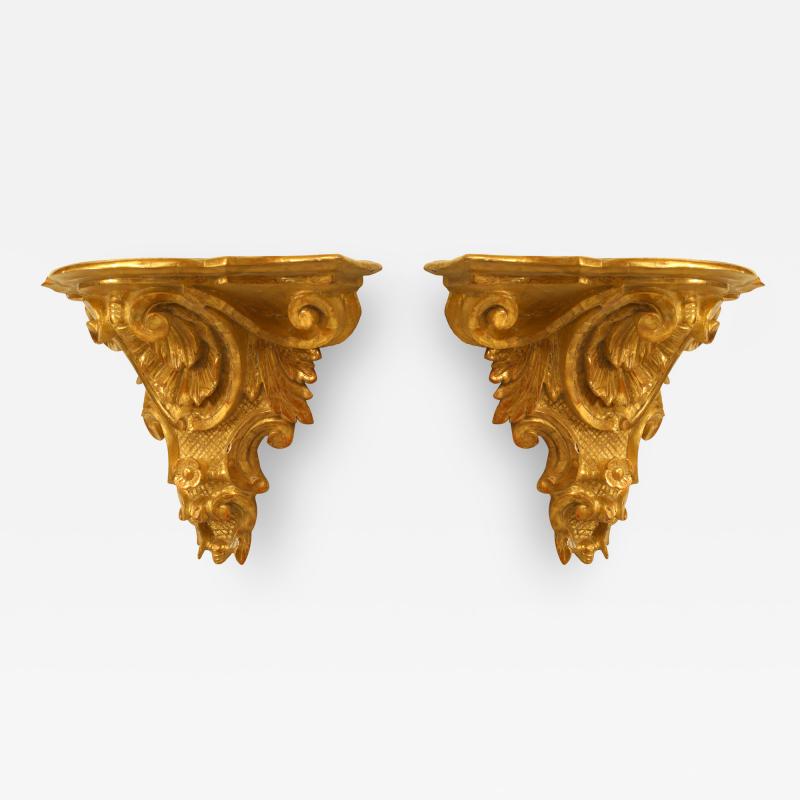 Pair of Italian Rococo Gilt Wall Shelves