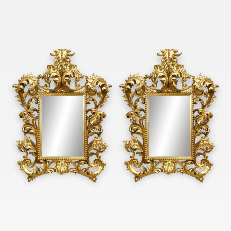 Pair of Italian Rococo Gilt Wood Wall Mirrors