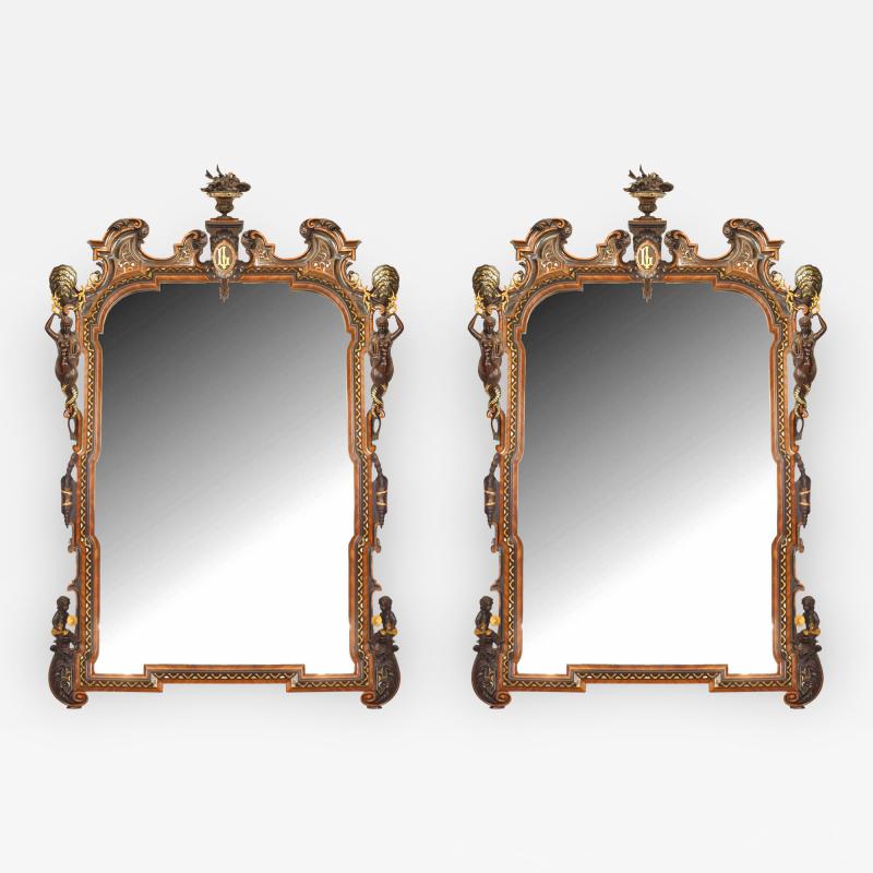 Pair of Italian Rococo Revival Style Rosewood Mirrors