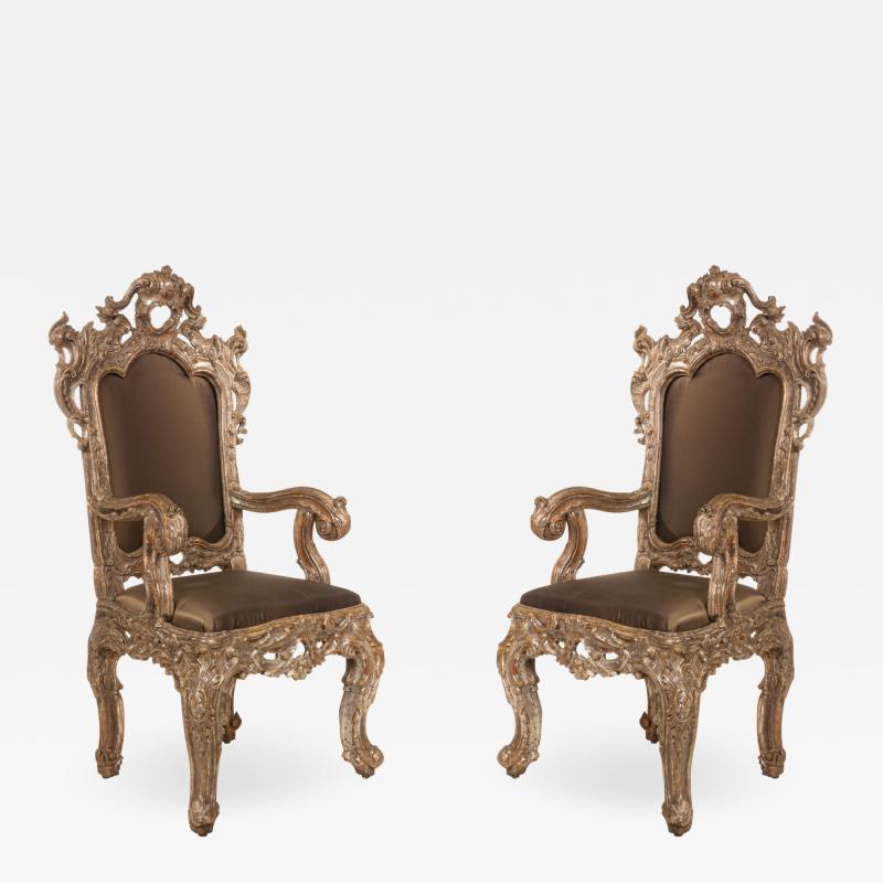 Pair of Italian Rococo Silver Gilt Throne Chair