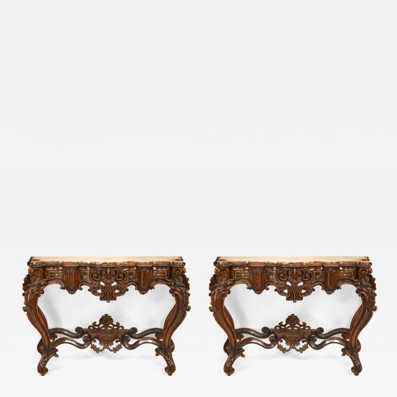 Pair of Italian Rococo Style Rosewood Consoles