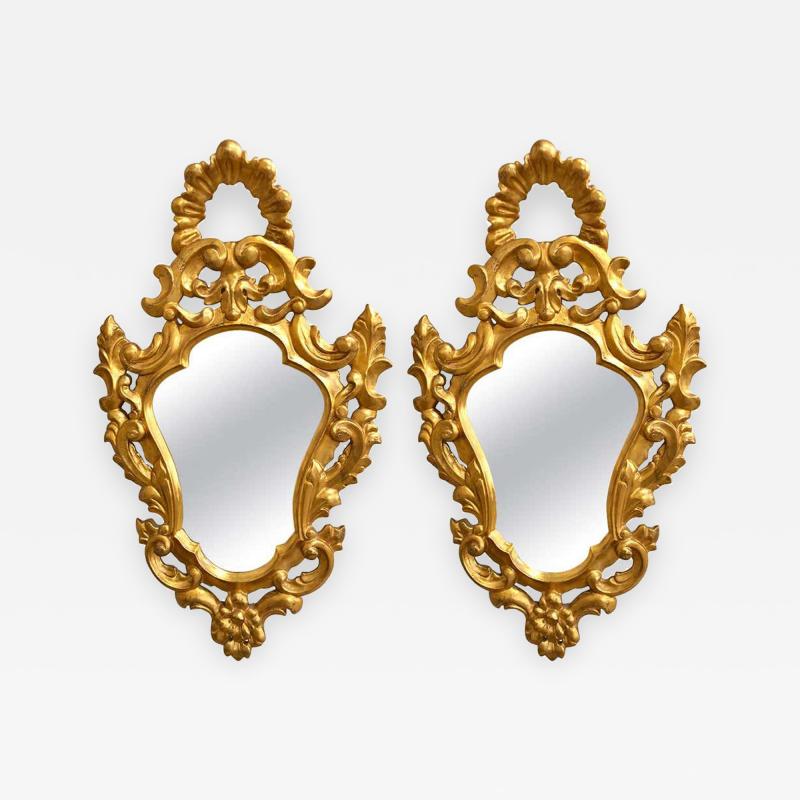 Pair of Italian Rococo Wall Mirrors Giltwood Carved