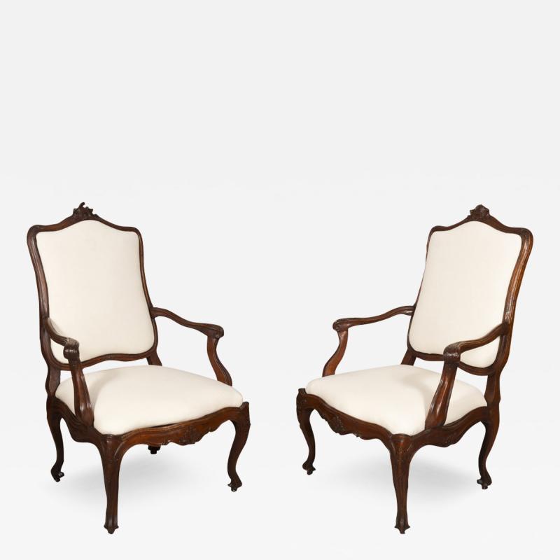 Pair of Italian Rococo Walnut Armchairs