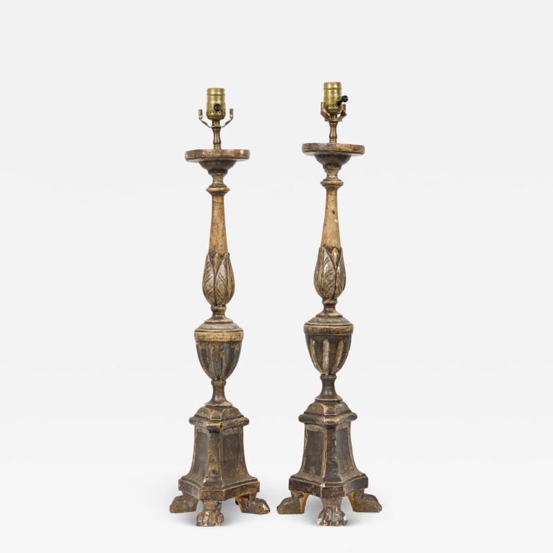 Pair of Italian Rococo Wooden Table Lamps