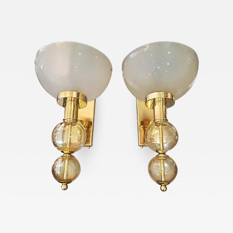 Pair of Italian Sconces Murano Glass and Brass