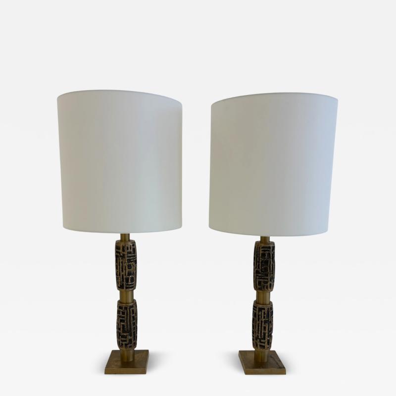 Pair of Italian Textured Brass Table Lamp 1970s