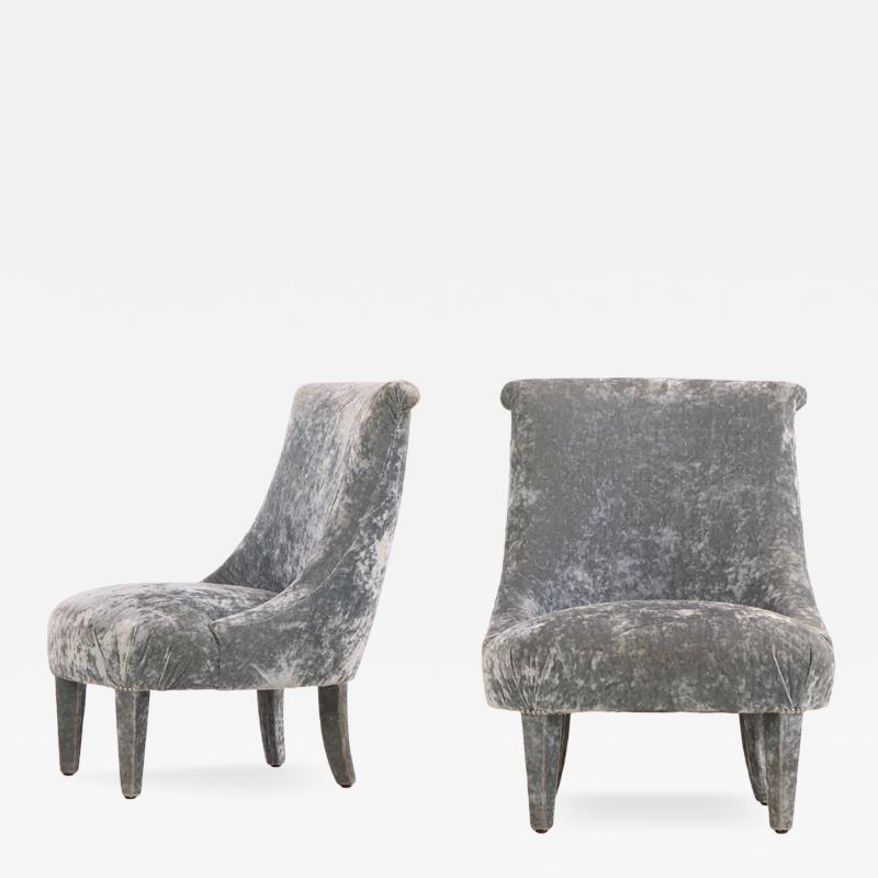 Pair of Italian Velvet Upholstered Slipper Chairs C 1970