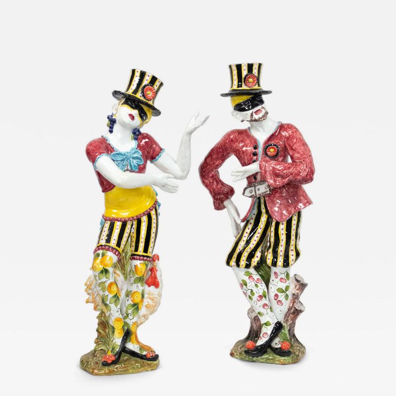 Pair of Italian Venetian Majolica Harlequin Figures