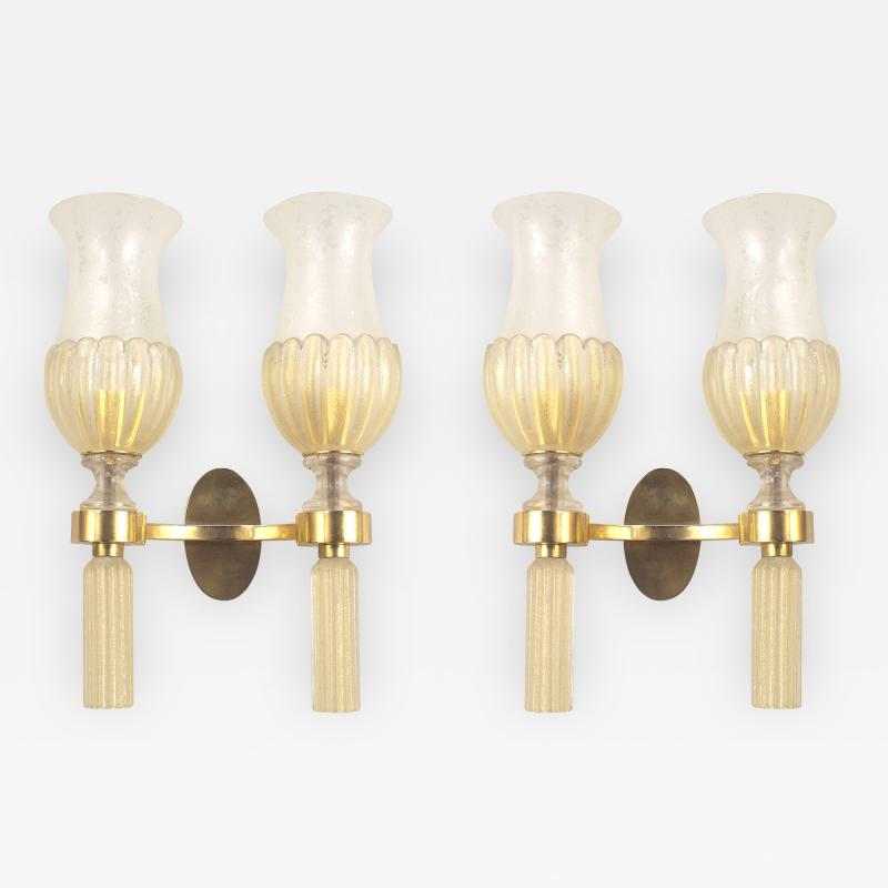 Pair of Italian Venetian Murano 1940s Gold Dusted Wall Sconces