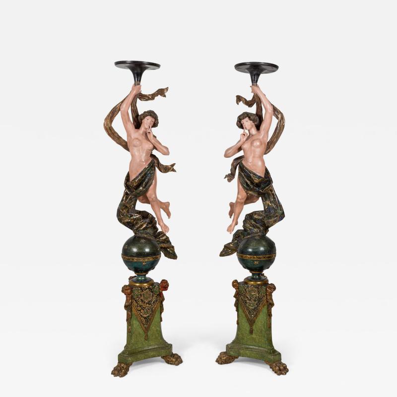 Pair of Italian Venetian Polychromed Figures