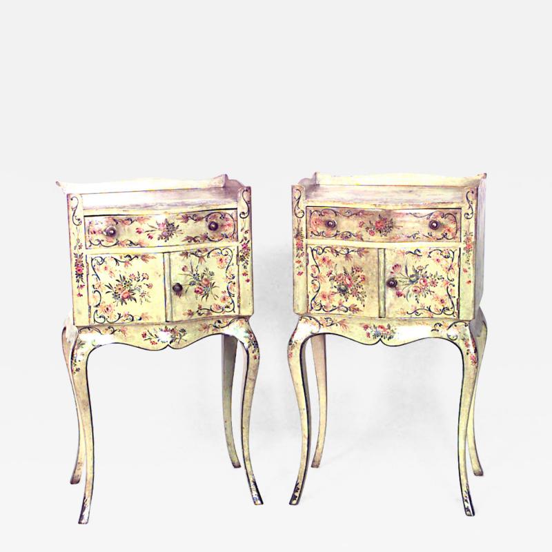 Pair of Italian Venetian Style Floral Decorated Bedside Tables