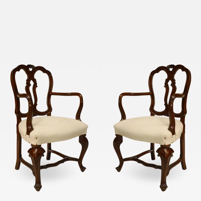 Pair of Italian Venetian Walnut Arm Chairs