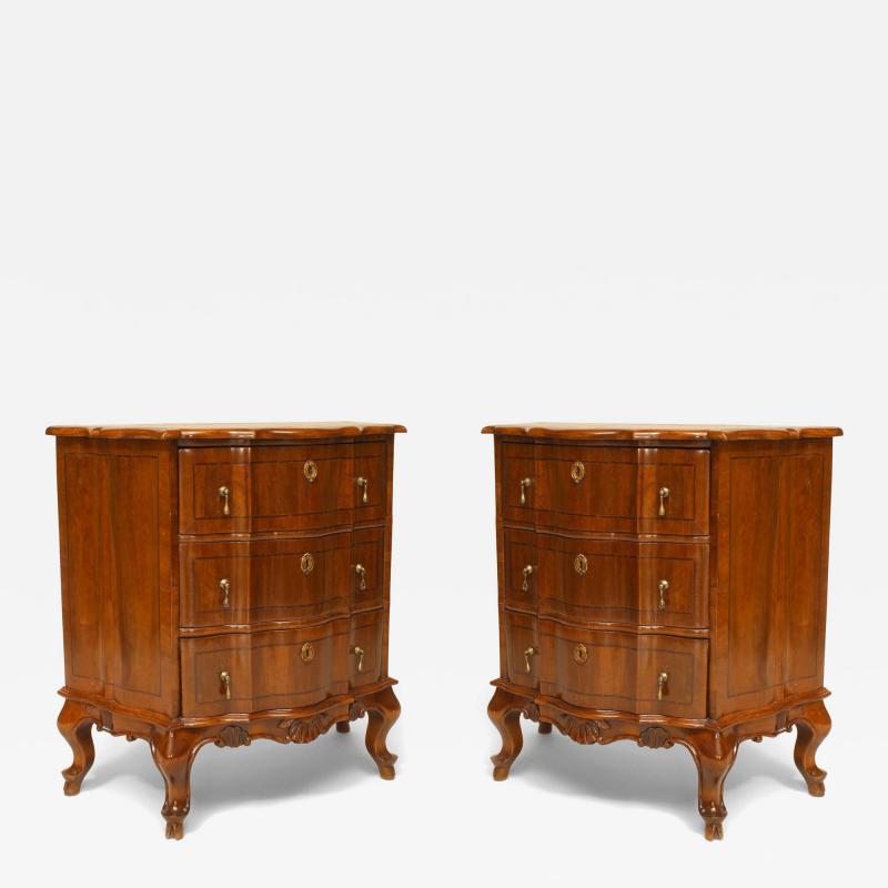 Pair of Italian Venetian Walnut Bombe Shaped Bedside Commodes