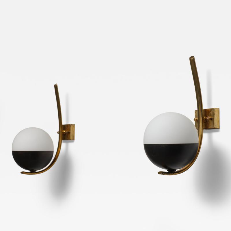 Pair of Italian Wall Sconces in Brass and Opaline Glass 1950s