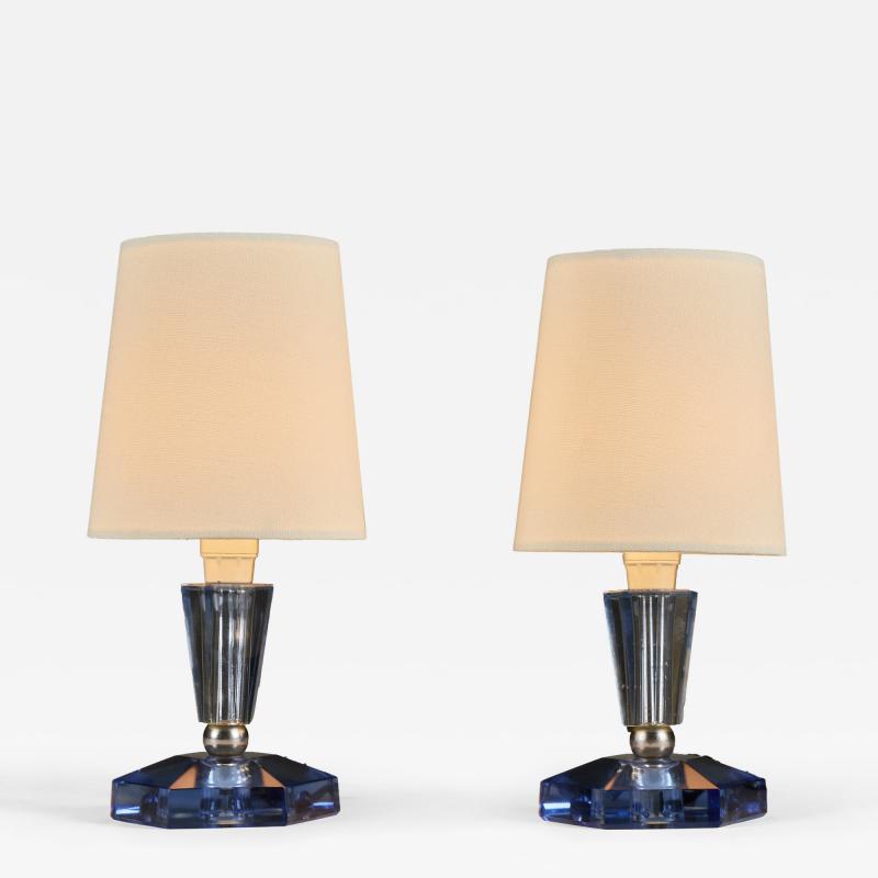 Pair of Italian blue glass and chrome table lamps