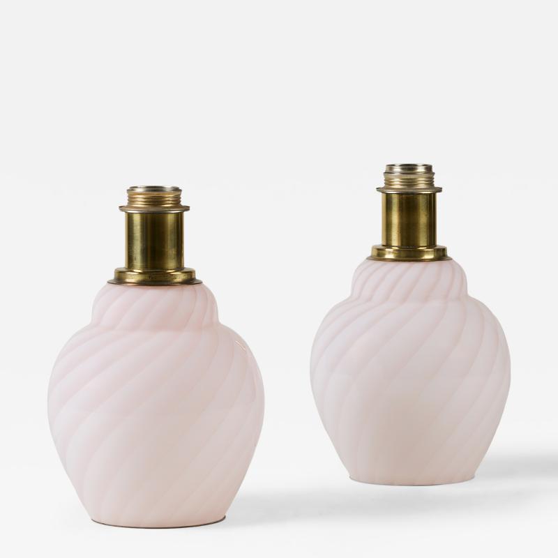 Pair of Italian soft pink Murano glass swirl lamps Italy 1960s
