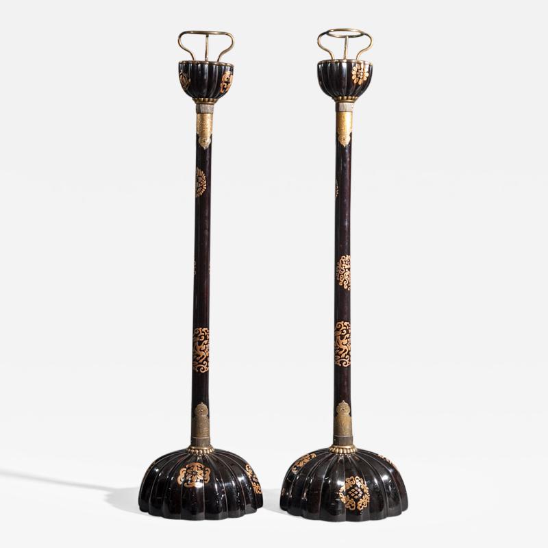 Pair of Japanese Black Lacquer Candlesticks
