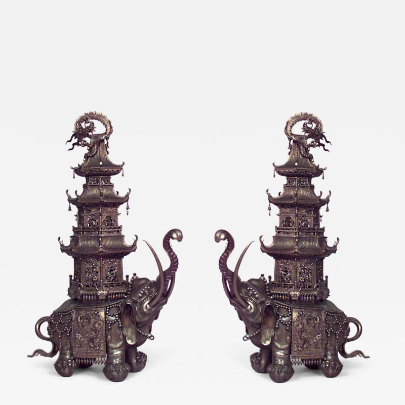 Pair of Japanese Bronze Elephant Pagoda Figures