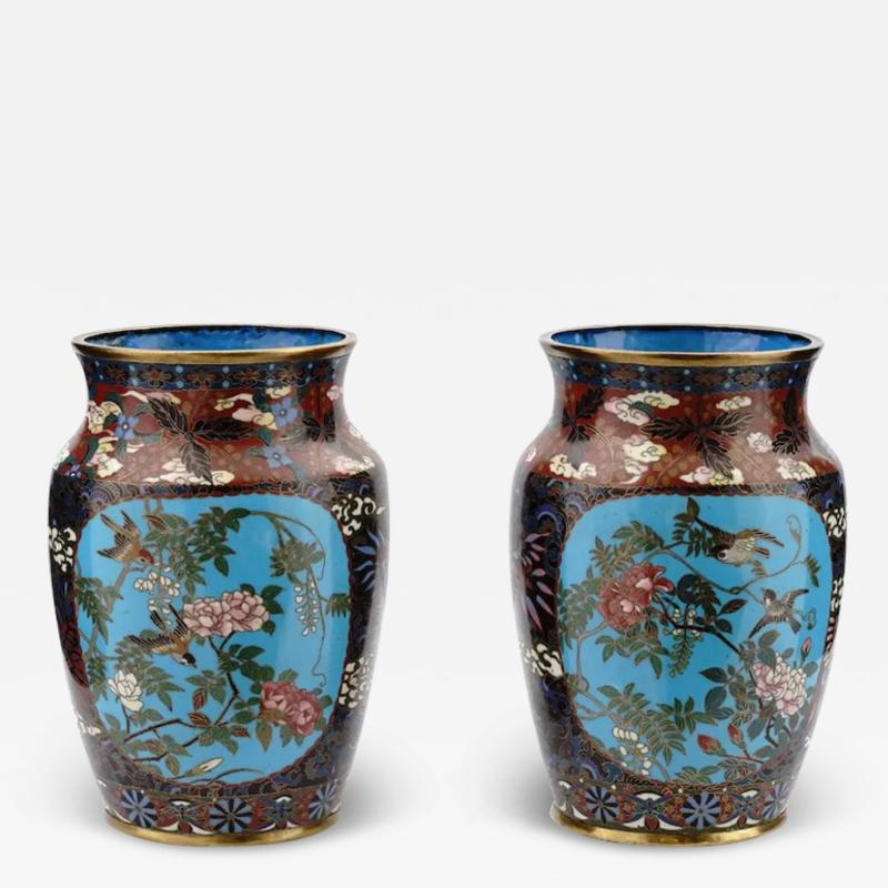 Pair of Japanese Cloisonne Enamel Amphora Shaped Vases