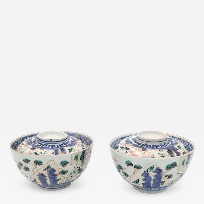Pair of Japanese Imari Porcelain Covered Bowls circa 1880