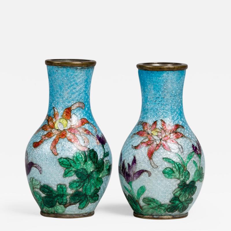 Pair of Japanese Miniature Ginbari Cloisonne Vases