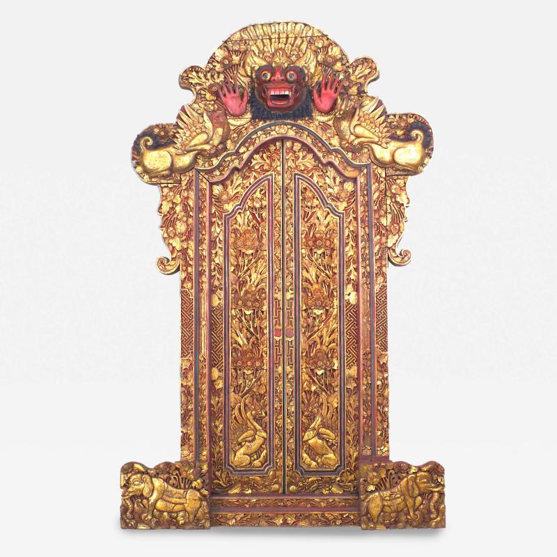 Pair of Javanese Red and Giltwood Temple Doors