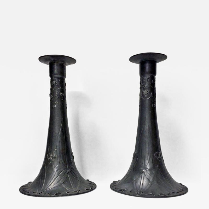 Pair of Kayserzinn Pewter Candlesticks Germany C 1900