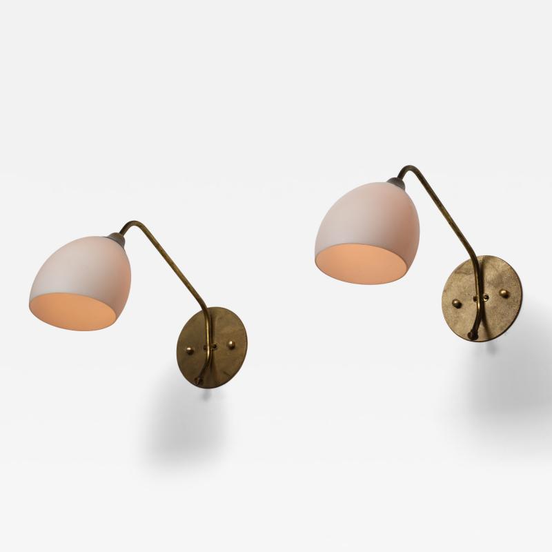 Pair of Large 1950s Italian Brass and Opaline Glass Wall Sconces
