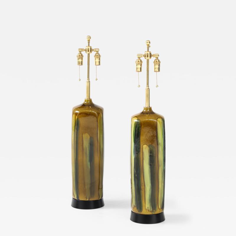 Pair of Large 1960 s Italian Glazed Ceramic Lamps 