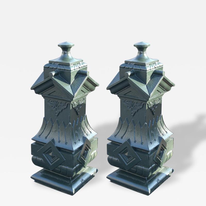 Pair of Large 19th Century Cast Iron NYC Brownstone Newel Posts