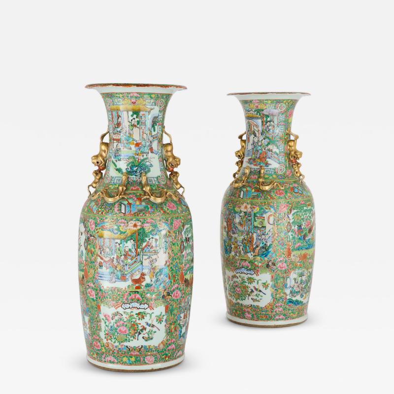 Pair of Large Antique Chinese Canton Famille Rose Porcelain Vases