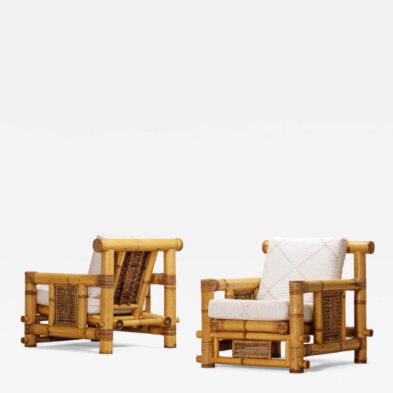 Pair of Large Bamboo Pagode Lounge Armchairs