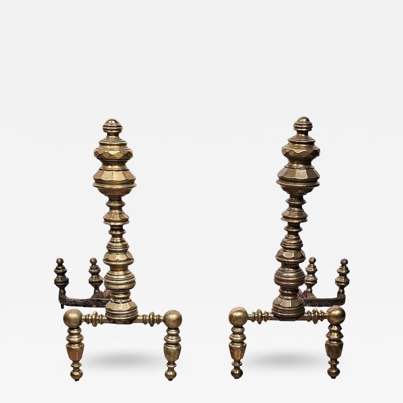Pair of Large Brass and Iron Andirons circa 1850