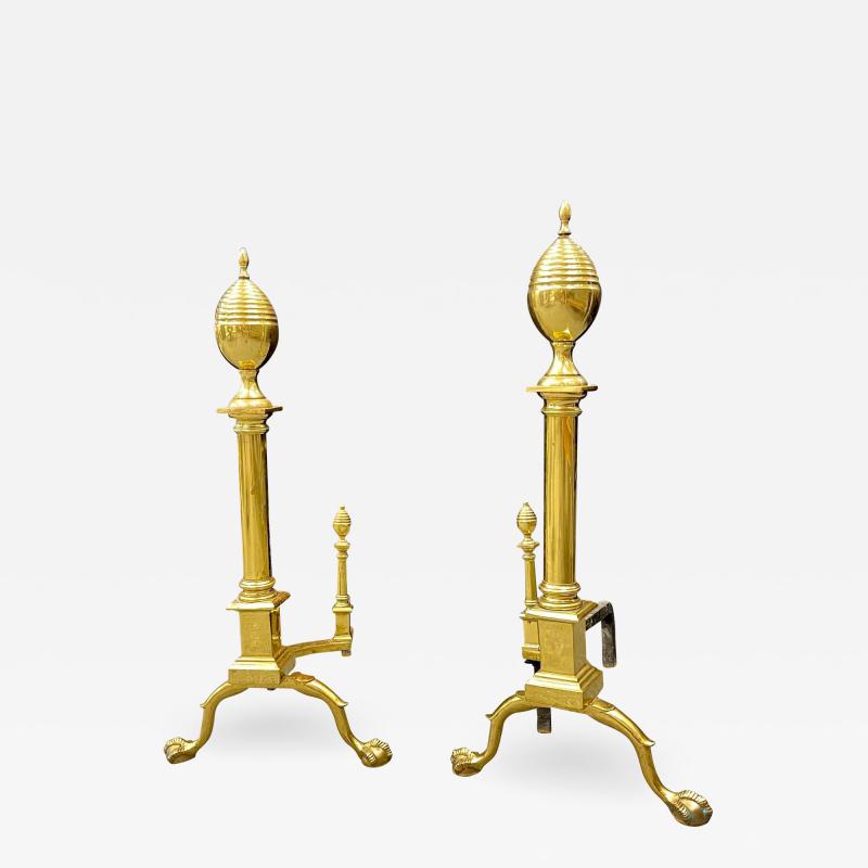 Pair of Large Bronze Georgian Style Andirons