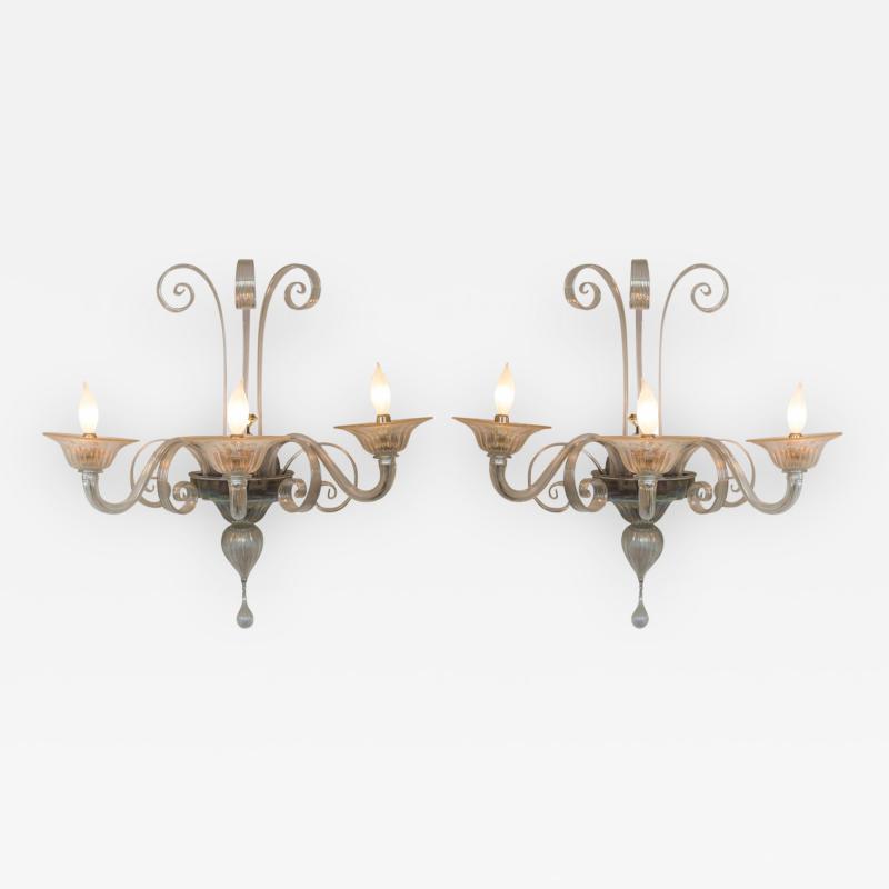 Pair of Large Custom Venetian Iridescent Wall Lights Contemporary