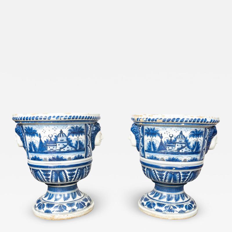 Pair of Large French Nevers Faience Pottery Orangerie Planters
