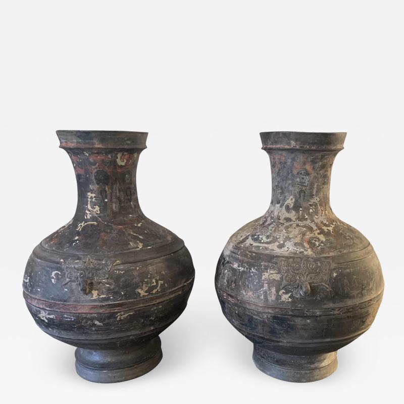 Pair of Large Han Dynasty Pottery Jars