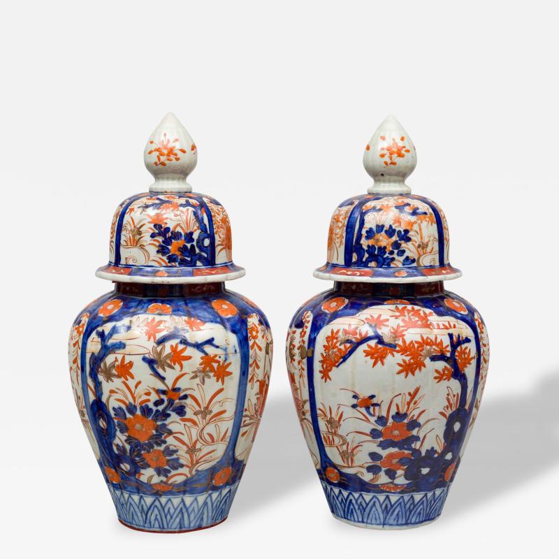 Pair of Large Imari Vases with Lids