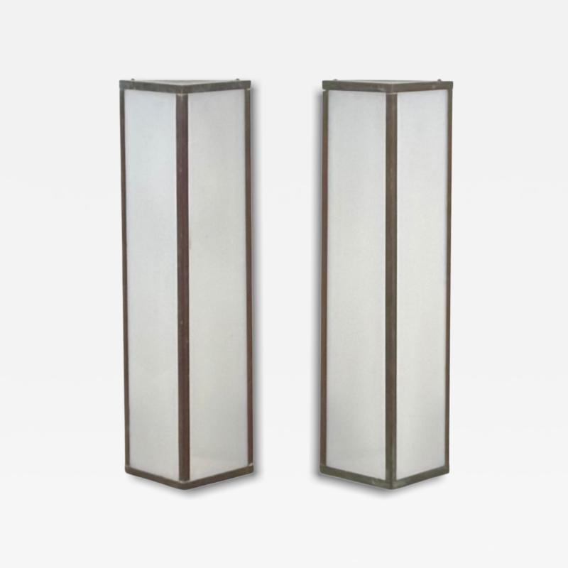 Pair of Large Indoor or Outdoor Modernist Patinated Copper Wall Sconces