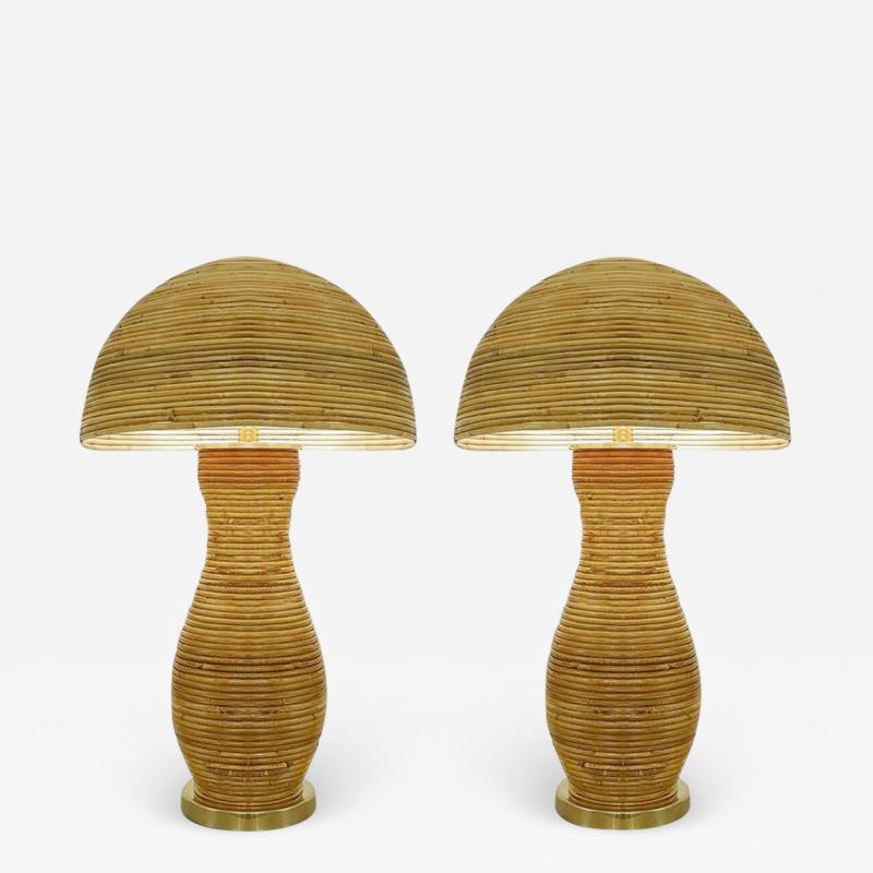 Pair of Large Italian Contemporary Brass Bamboo Table Lamps
