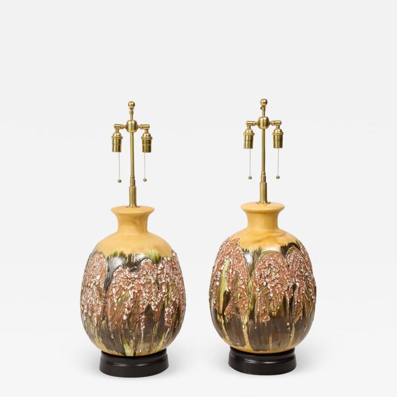 Pair of Large Italian Volcanic Glazed ceramic Lamps