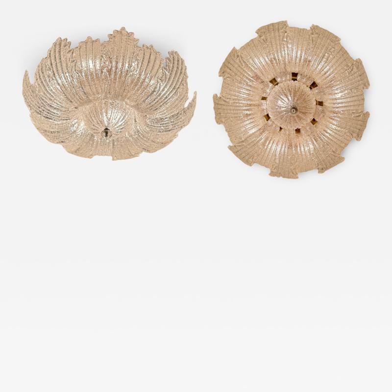 Pair of Large Murano Graniglia Glass Flush Mounts