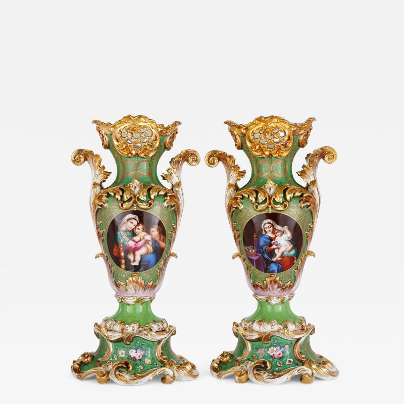 Pair of Large Rococo Porcelain Vases with Painted Madonnas
