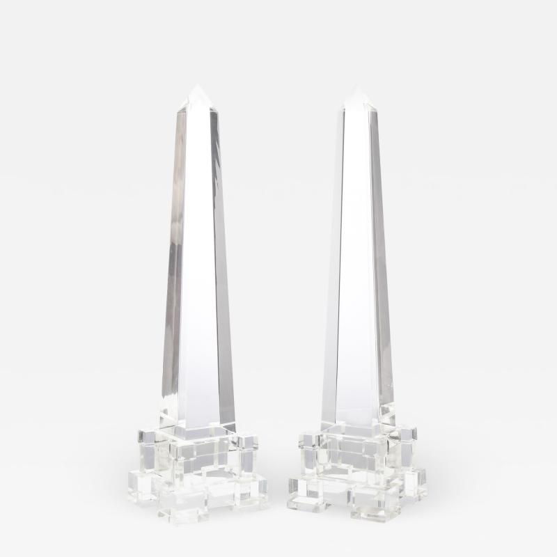 Pair of Large Solid Lucite Obelisks 1970s