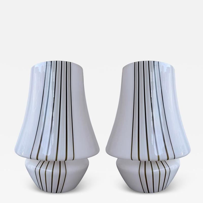 Pair of Large Stripe Murano Glass Lamps Italy 1970s