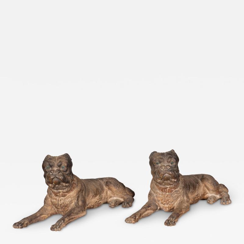 Pair of Large Terracotta Mastiff Dogs